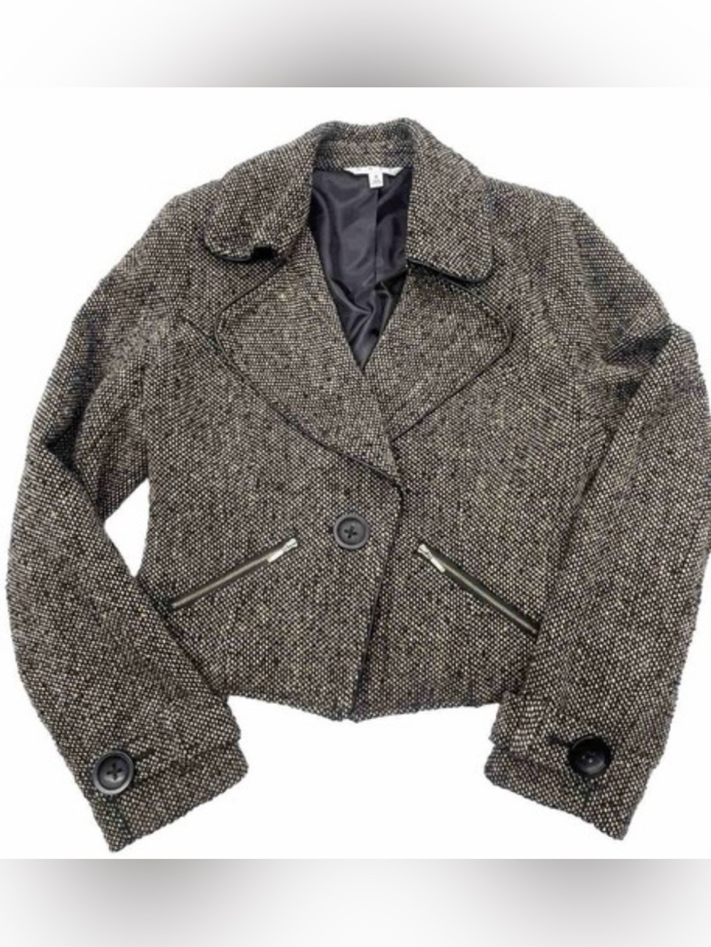 Cabi tweed biker jacket with leather trim Size 10